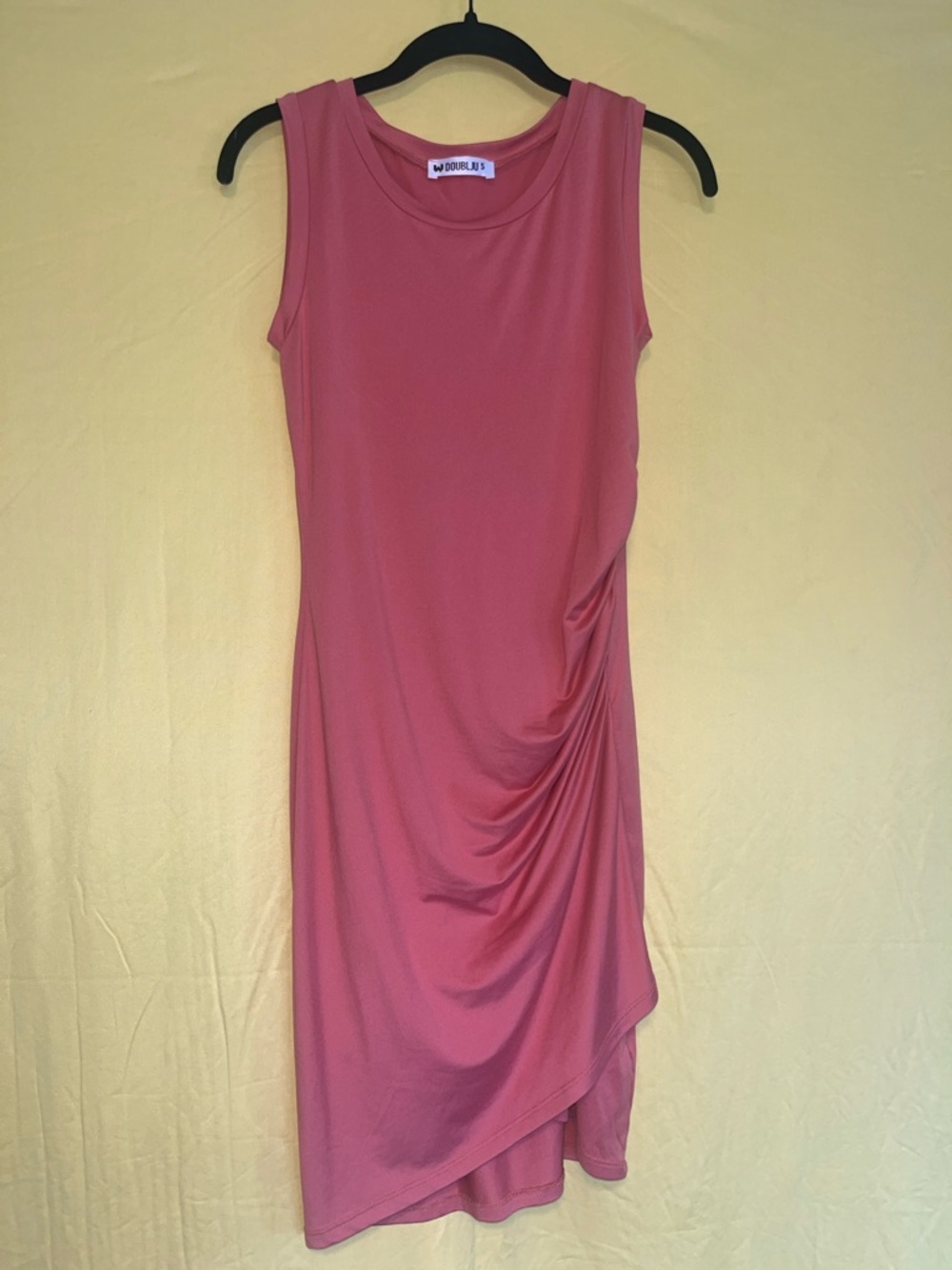 Doublju Sleeveless Rose Pink Asymmetrical Draped Midi Dress